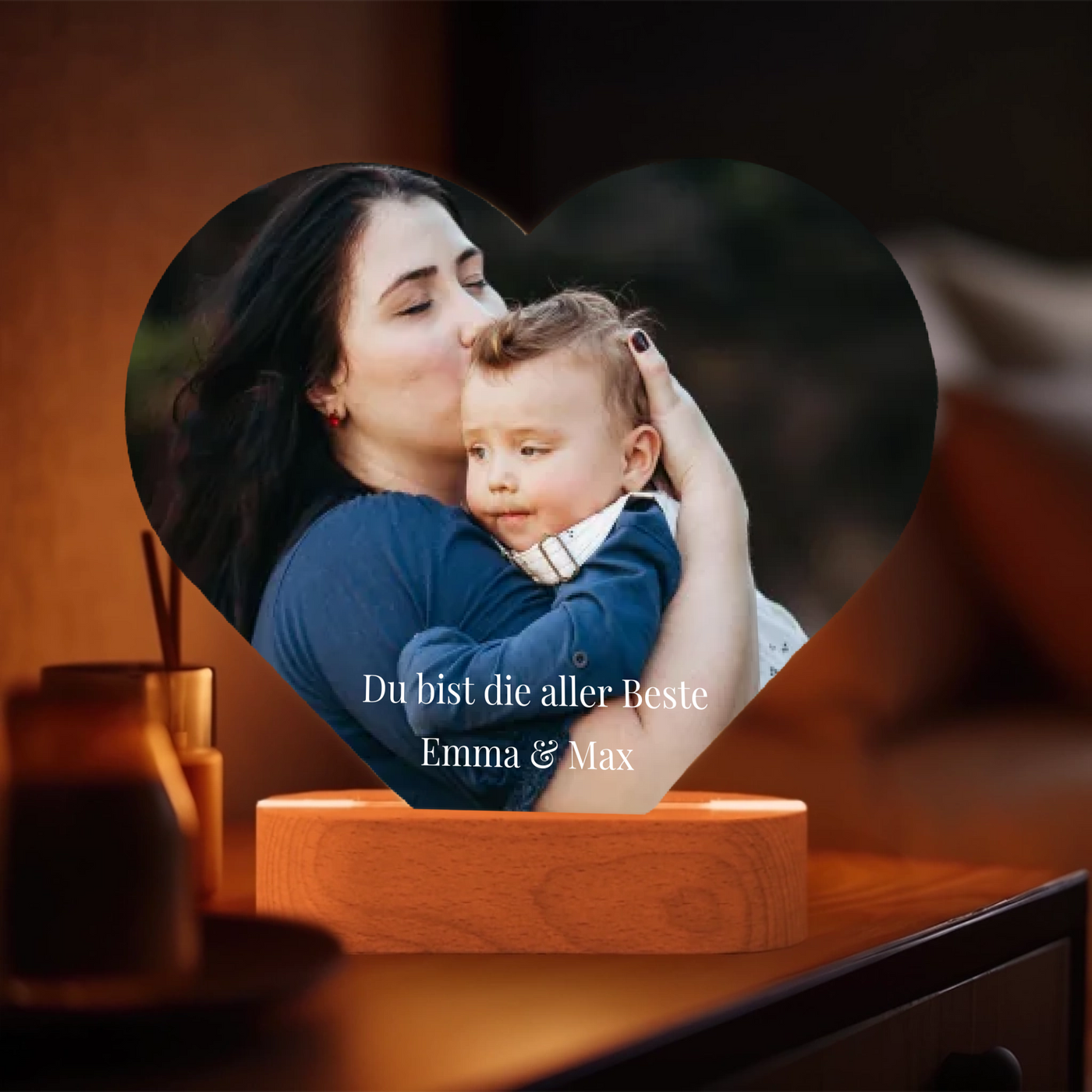 Personalisiertes Herz Acryl-Licht "Mama" | Nachtlicht mit LED, Dekolicht, Glowlight