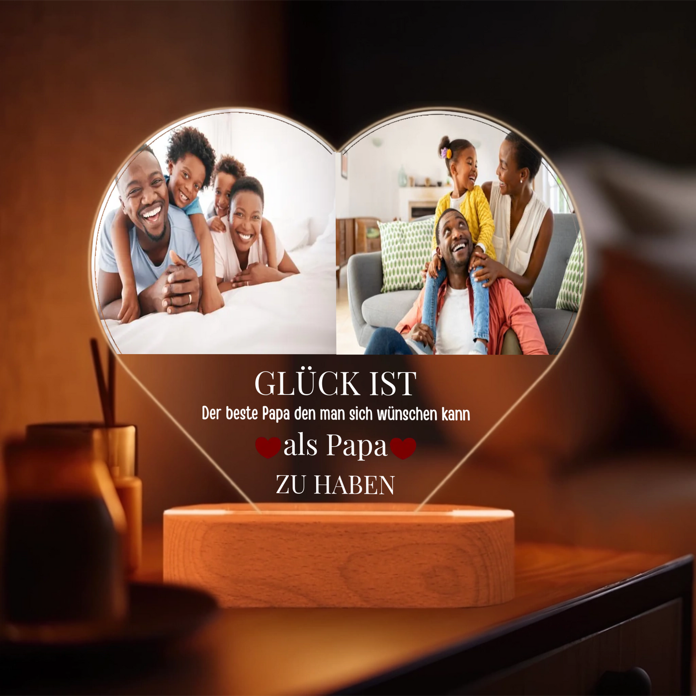 Herz LED-Licht mit Fotos & Wunschtext für Papa