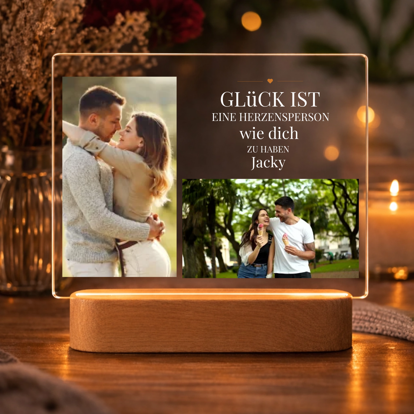 Acryl-Licht "Glücksmoment" mit Fotos & Name