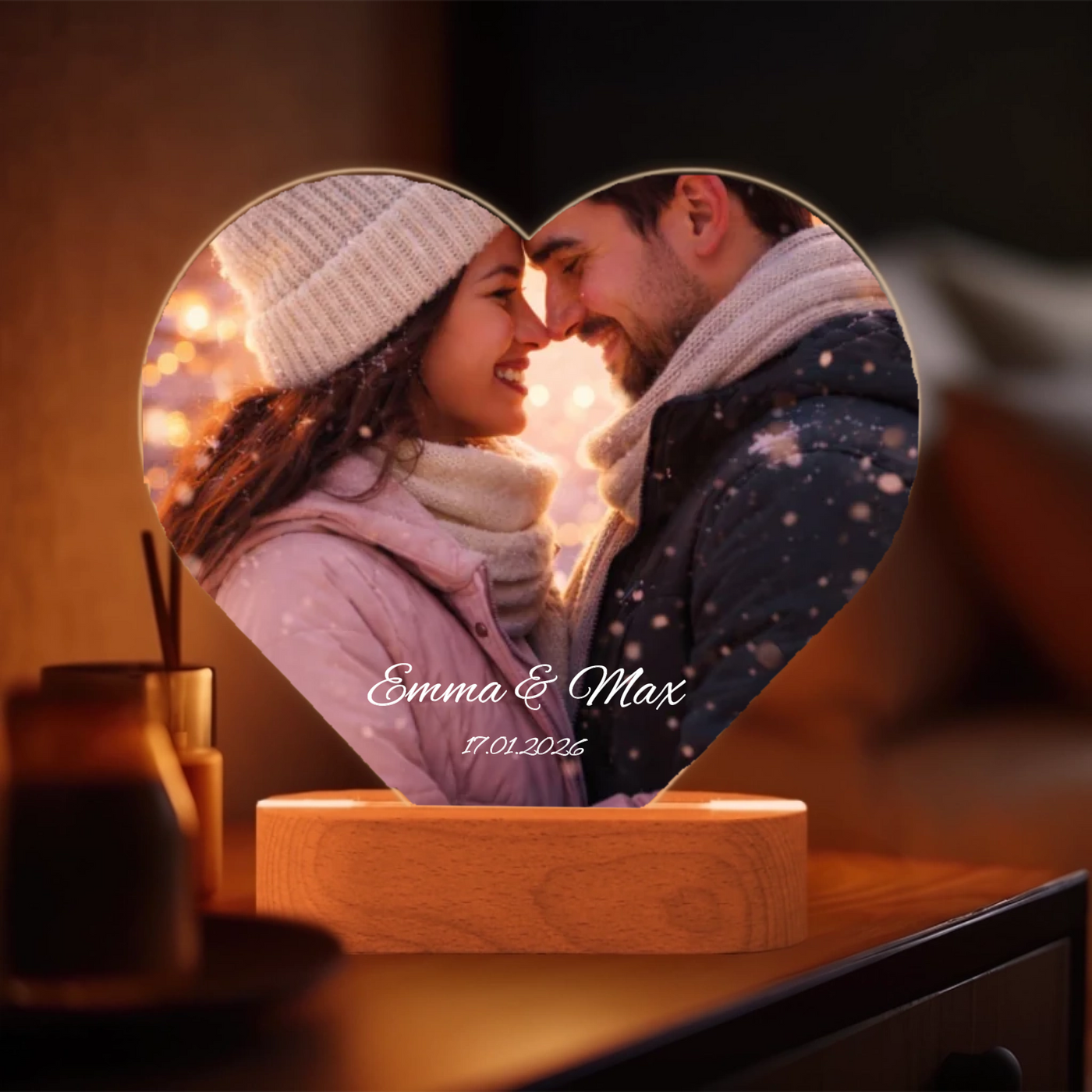 Herz Acryl-Licht "Foto & Text" mit Namen mit LED